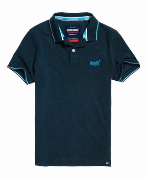 Superdry Poolside Pique Férfi Póló Sötét Szürke/Kék | VLCJZ3724